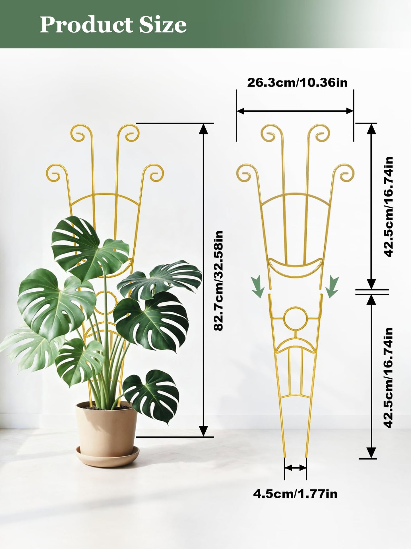 33 Inch Tall Expandable Metal Trellis for Potted Plants, Rustproof Expandable Indoor Outdoor Plant Support Trellis for Climbing Plants, Monstera, Ivy, Hoya with Sturdy Weighted Base (Gold)