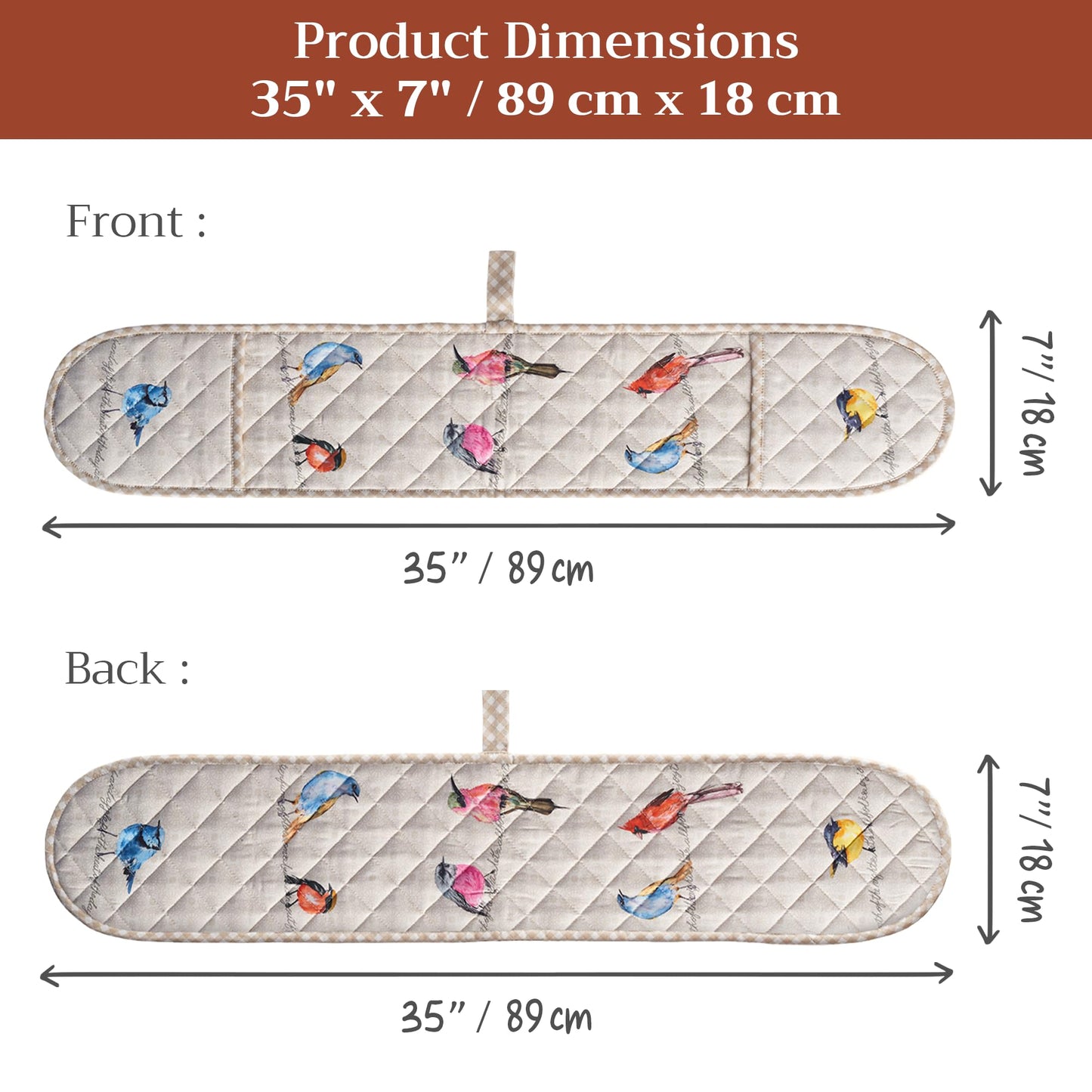 Maison d' Hermine Double Oven Mitts 100% Cotton 7"x35" Double Oven Mitt Heat Resistant BBQ Cooking Gloves with Loop Baking Grilling Kitchen Hotel Home Farmhouse Spring Summer (Birdies on Wire)