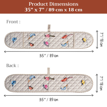 Maison d' Hermine Double Oven Mitts 100% Cotton 7"x35" Double Oven Mitt Heat Resistant BBQ Cooking Gloves with Loop Baking Grilling Kitchen Hotel Home Farmhouse Spring Summer (Birdies on Wire)