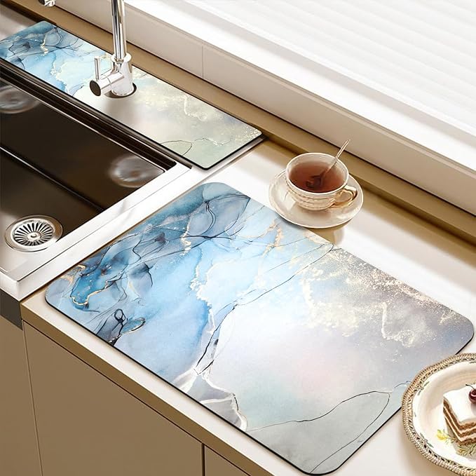 24.5" x 15.5" Dish Drying Mat & 24" x 5.5" Sink Splash Guard, Super Absorbent