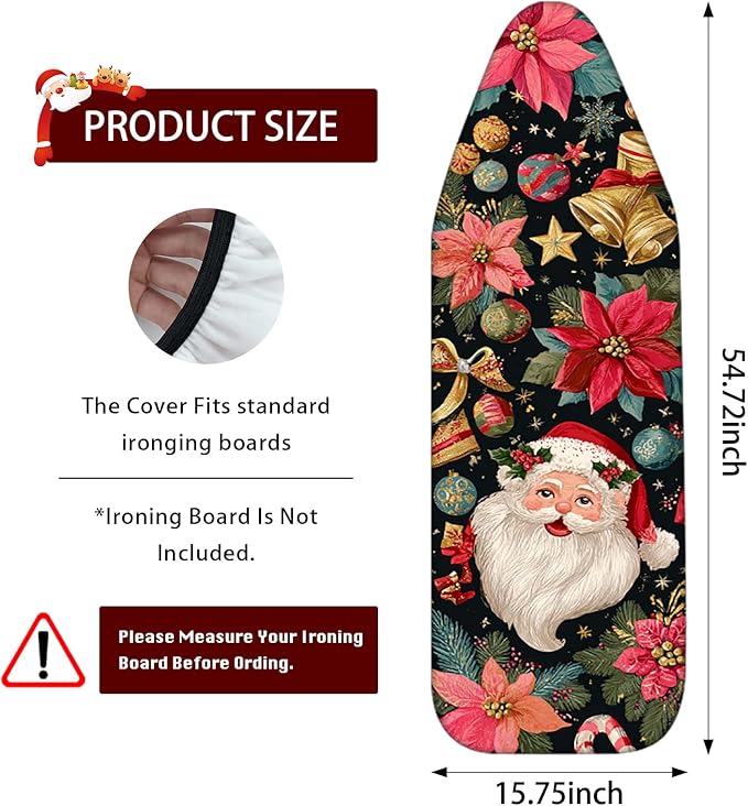 Nuxovilar Ironing Board Cover Christmas Santa Claus Pattern Polyester 15x54