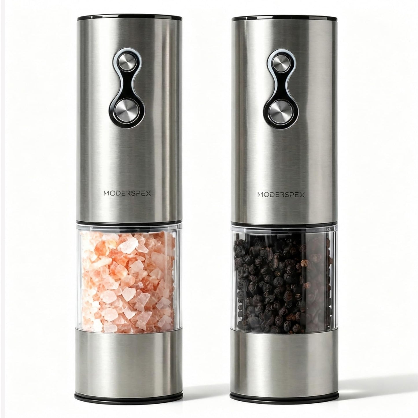 Electric Salt and Pepper Grinder Set USB-C Rechargeable, Dual-Speed Automatic Salt and Pepper Mills with 9 Adjustable Coarseness, Ceramic Burr, LED Light, Refillable, (Stainless Steel)