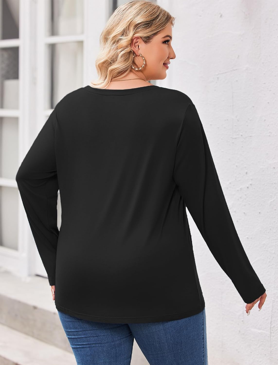 IN'VOLAND Womens Plus Size Long Sleeve Shirts V Neck Basic Tee Tops Loose Fit Fall Outfits for Women 1X-5X