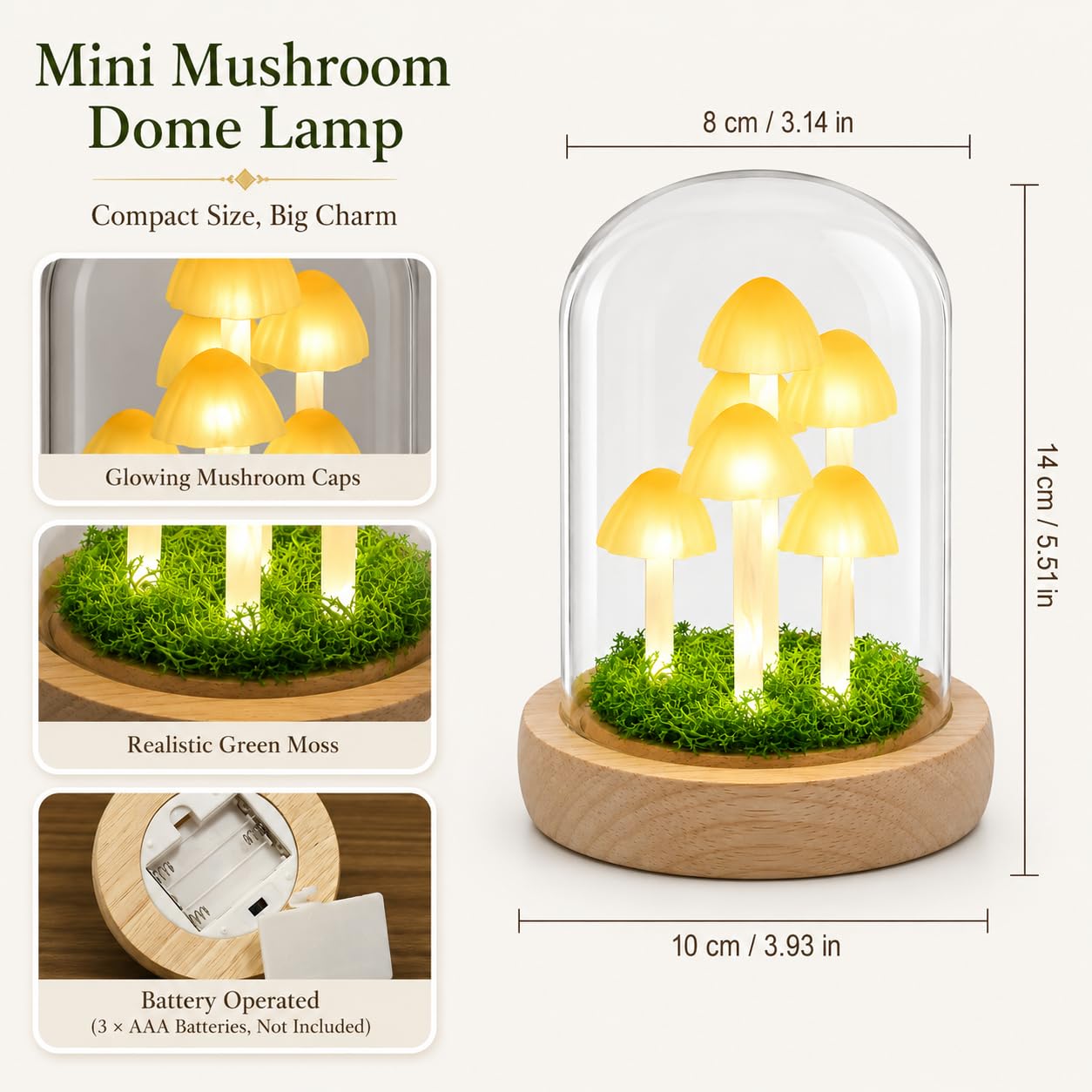 QUELIEN Mushroom Lamp in Glass Dome,Mushroom Gifts for Women - Warm White LED Night Light for Bedroom Decor,Birthday Party Decorations,Ideal Birthday Gift Valentines Gift