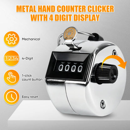 LKbeuuu Metal Handheld Tally Counter, Clicker Counter with 4 Digit Display, Hand Mechanical Counter for Counting, Golf, Baseball, Knitting, Coaching, Fishing and Laps