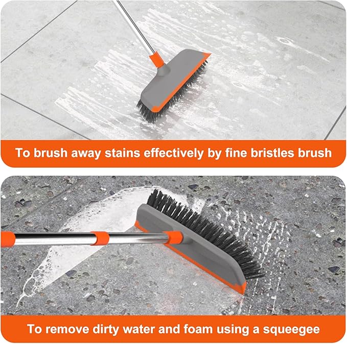 BITOPE Deck Scrub Brush with Long Handle, Heavy Duty Floor Cleaning Scrubber