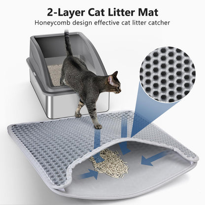 Stainless Steel Litter Box, Extra Large Litter Boxes for Big Cats, XL Metal Cat Litter Box with Lid, Anti-Urine Leakage, Non-Sticky, Include Cat Mat and Litter Scoop