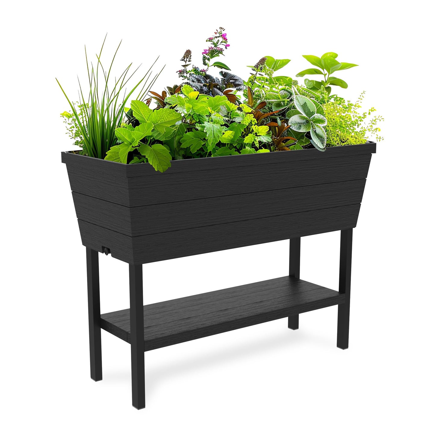 Keter Urban Bloomer 12.7 Gallon Raised Garden Bed and Outdoor Herb Garden Planter with Self Watering Gauge and Drainage Plug, Dark Grey