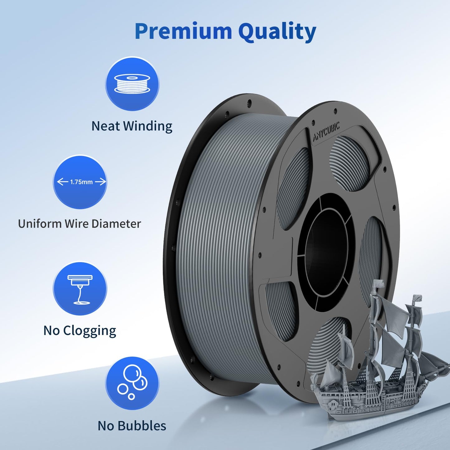 ANYCUBIC PLA Filament 1.75mm, RFID 3D Printer Filament, Dimensional Accuracy +/- 0.02mm, 1KG Spool