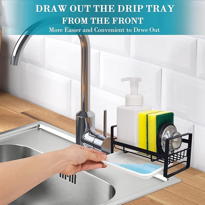 VANTEN Kitchen Sink Caddy Sponge Holder Organizer, Sink Tray Drainer Rack