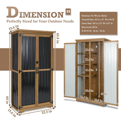 Outdoor Storage Cabinet Waterproof with Shelves, Small Storage Shed, Vertical Tall Patio Backyard Garden Storage Cabinet Tool Organizer for Outside