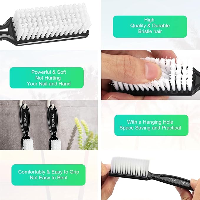 NICEMOVIC 10 Pcs Nail Brush for Cleaning Fingernails, Handle Grip Nail Scrubber