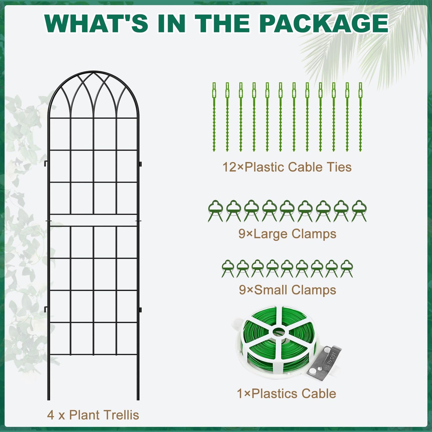 4 Pack Metal Garden Trellis for Climbing Plants, Black Metal Garden Trellis for Vines Plant Rose Vegetable Support,Large Decorative Outdoor Trellis