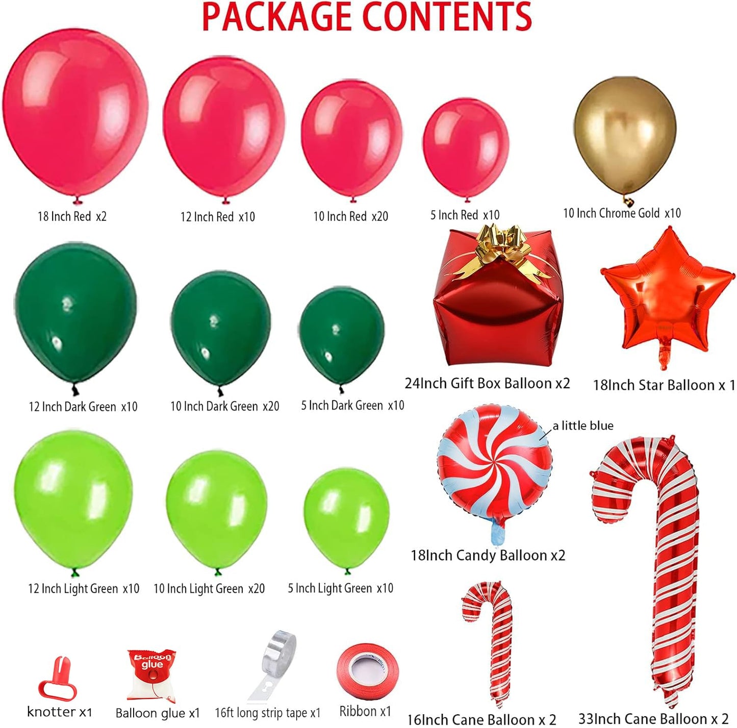 Leesoot Christmas Balloons Arch Decorations 144pcs Red Green Gold Balloons for Party Gift Star Candy Cane Balloons Indoor Outdoor Decor Christmas Balloon Garland Arch Kit