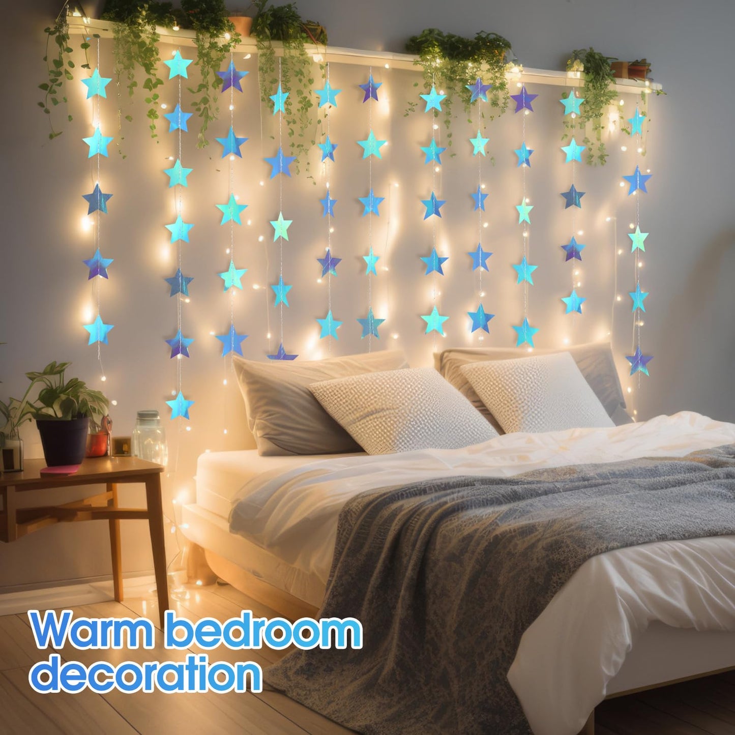 Patelai Glitter Star Garland Banner 2026 Graduation Decor 130 Feet Star Hanging Banner Twinkle Backdrop for Party Birthday Classroom Wedding Supplies(Iridescent Blue)