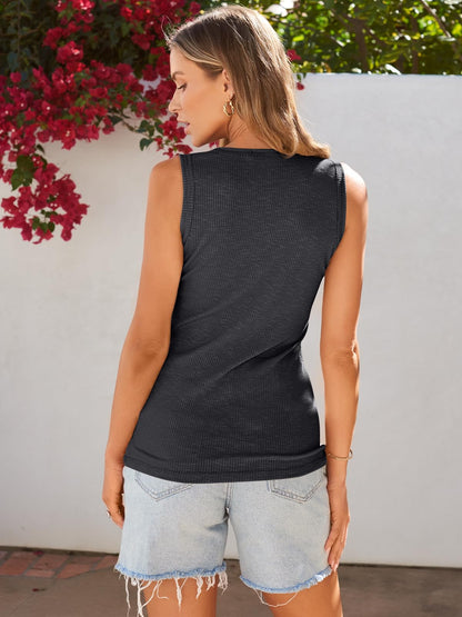 SUNBS 3 Pack Women Tank Tops Ribbed Summer Sexy Sleeveless Basic Cami Top Trendy Slim Henley Button Down Blouses 2025 Grey White Black M