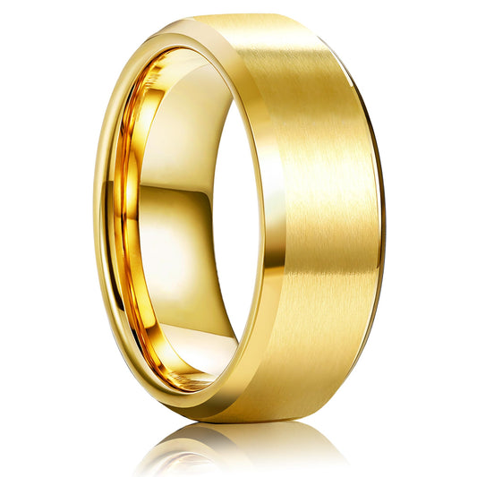 Jstyle Stainless Steel Rings for Men Women 8MM Wedding Band Rings Matte Surface - Beveled Polished Edge Mens Ring Size 7.5 18K Gold Plated Ring for Men