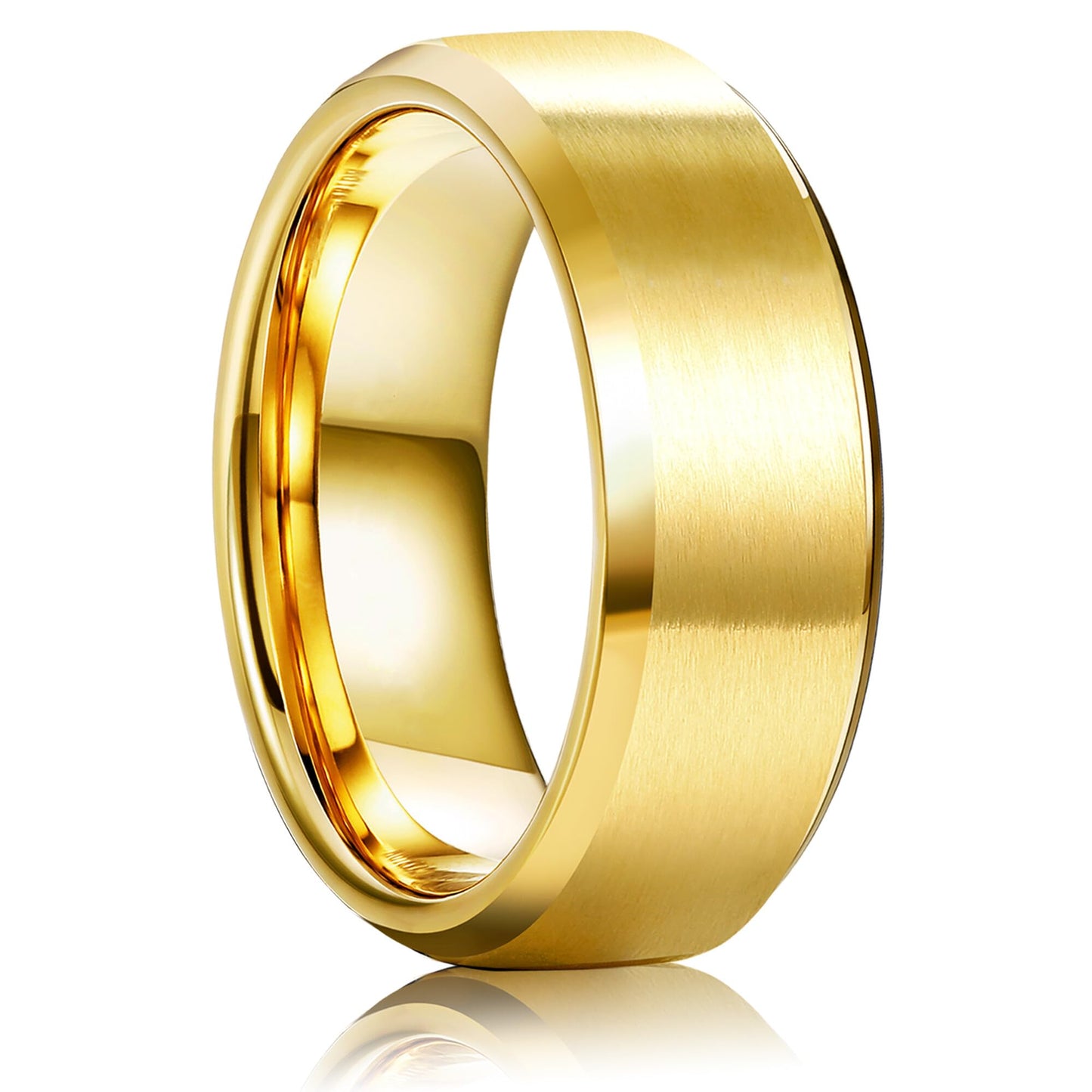 Jstyle Stainless Steel Rings for Men Women 8MM Wedding Band Rings Matte Surface - Beveled Polished Edge Mens Ring Size 6.5 18K Gold Plated Ring for Men