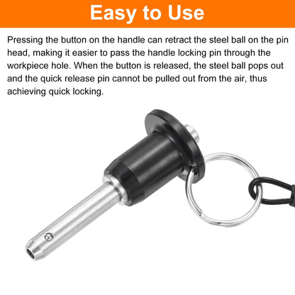 uxcell 2 Pcs Quick Release Pin, 1/4" x 1"(Dia. x L) Ball Locking Pin with Push Button 304 Stainless Steel Ring Handle Locking Pin with Wire for Audio Bimini Top Marine, Silver