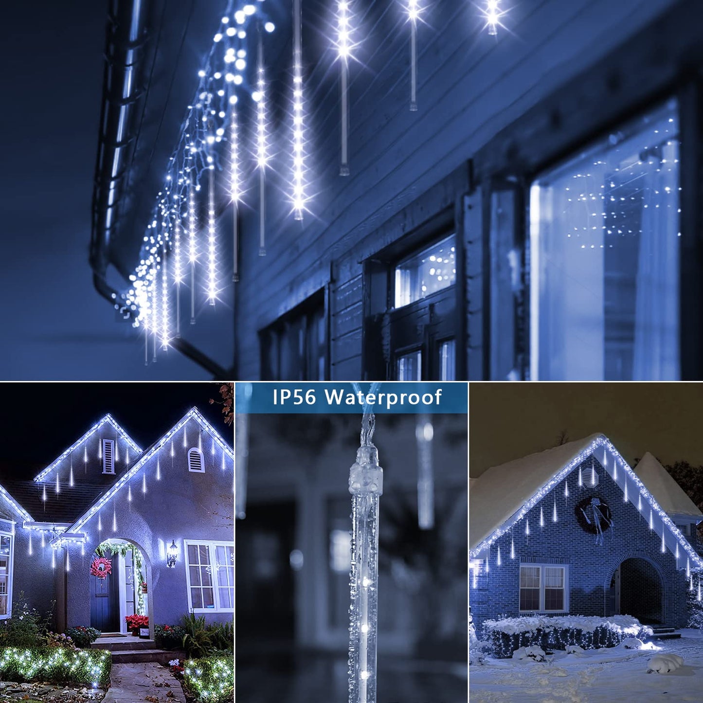 Blingstar Meteor Shower Lights - 10 Tube 16 Inch 360 LED Solar Powered Waterproof Falling Rain Lights in Cool White - Perfect for Outdoor Christmas & Halloween Decoration