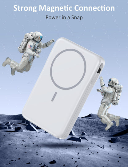 Magnetic Portable Charger, 10000mAh Power Bank, 5 in 1 Portable Charger with Built in Cable, 20W Fast Charging for Magsafe Battery Pack Compatible with iPhone 17/16/15/14/13/12 Pro/Pro Max Series