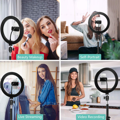 ITSHINY LED Ring Light with Tripod Stand & Phone Holder, 10" Selfie Light Ring for Makeup Live Stream Video Photography, USB Powered 3 Light Modes & 11 Brightness Levels