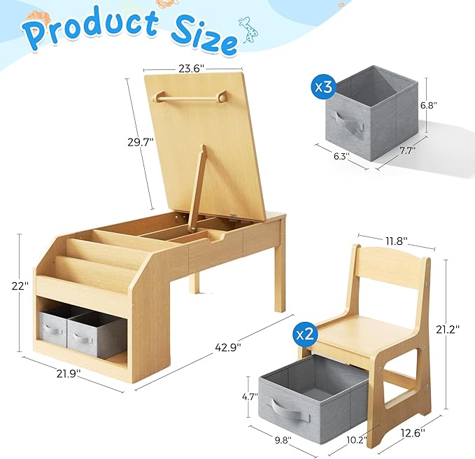 5-in-1 Kids Art Table and Chairs, Toddler Table and Chair Set, Craft Play Desk