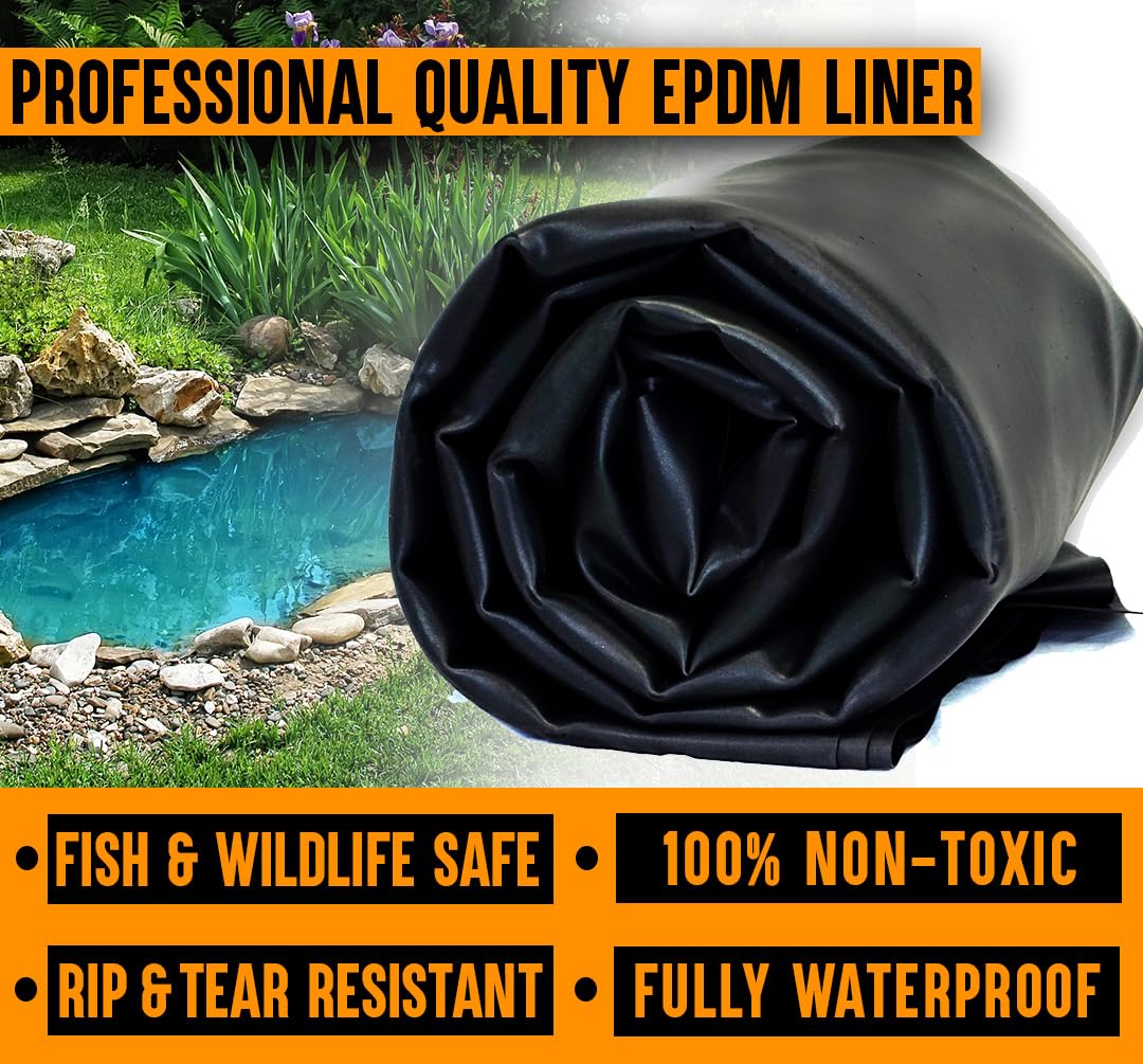 Lifeguard 7.5 ft. x 30 ft. EPDM Pond Liner – 45-Mil Rubber Liner for Outdoor Ponds, Waterfalls, Aquaponics, Retention Basins – Durable & Fish Safe
