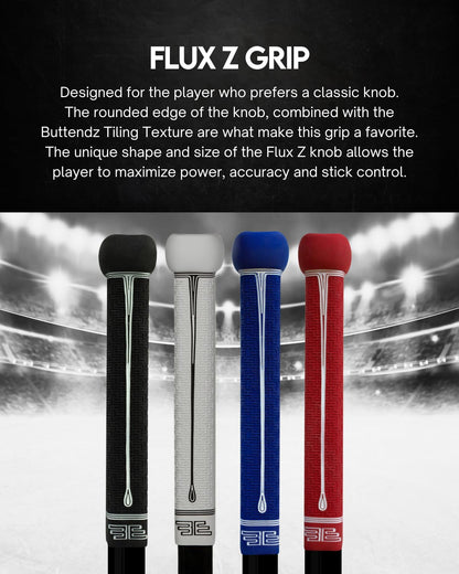 Buttendz Flux Z Hockey Stick Replacement Grip - Reusable Design, Large Knob Player Grip to Maximize Power, Accuracy and Stick Control, Fits All Stick Sizes (White/Black Drip)