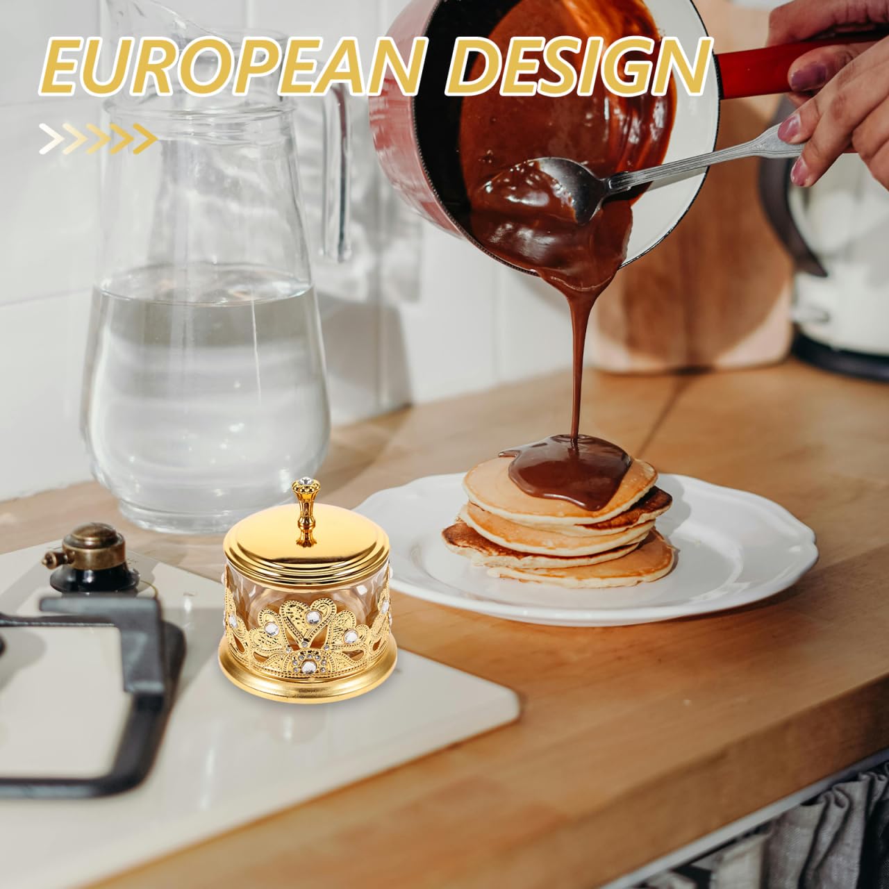 ABOOFAN Metal Sugar Cup with Lid and Spoon Seasoning Jar for Kitchen Condiments Storage 4.72 X 3.97 X 3.97 Inch Compact Design Stylish Serving Bowl for Sugar and Salt