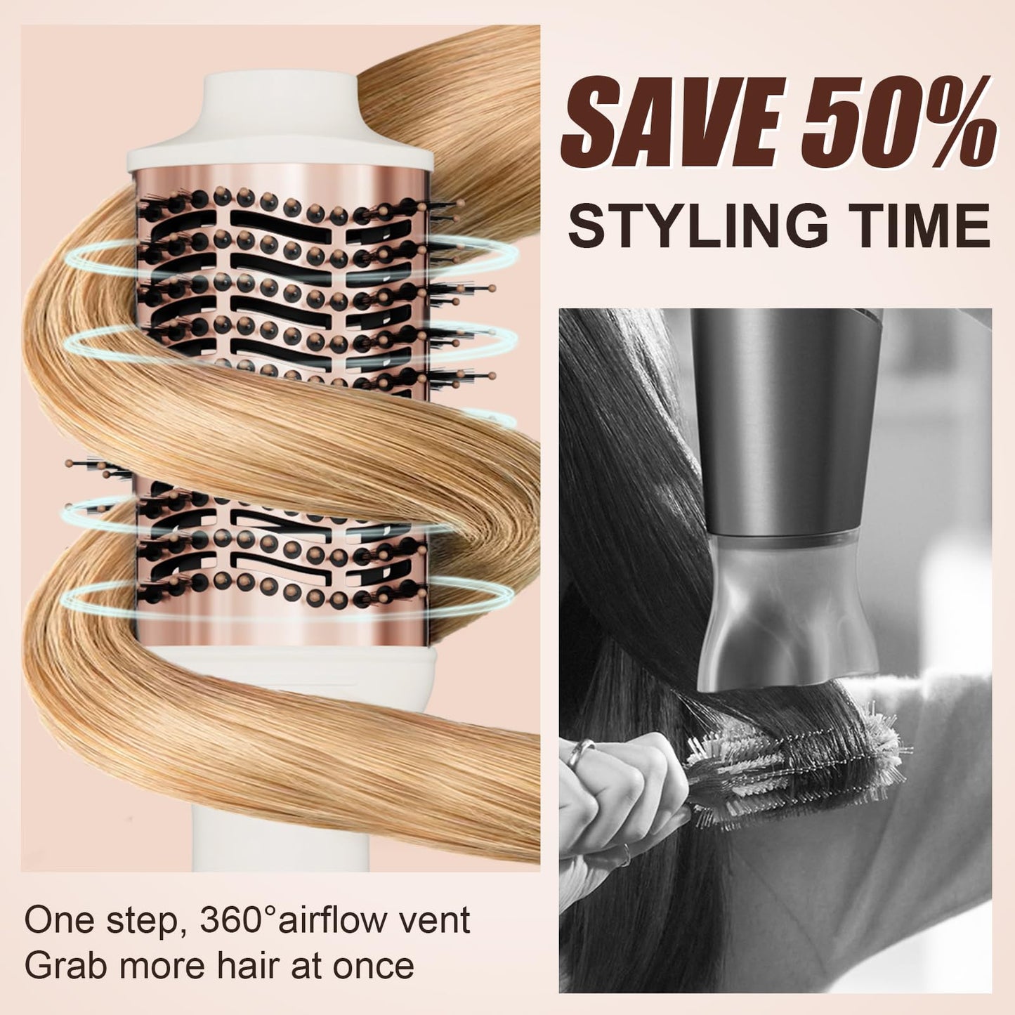 110-240V Travel Brush Hair Dryer, Small Hair Straightener Brush with European Plug Adapter for International Travel, 4 in 1 Hot Air Styler & Dryer for Drying Straightening Curling Volumizing