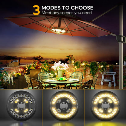 Garden Parasol Lights LED, Patio Umbrella Pole Light, USB Rechargeable Cordless Light for Patio Garden Pool Ornaments, Outdoor Lighting for Cantilever Banana Hanging Beach Parasol Umbrella, Warm