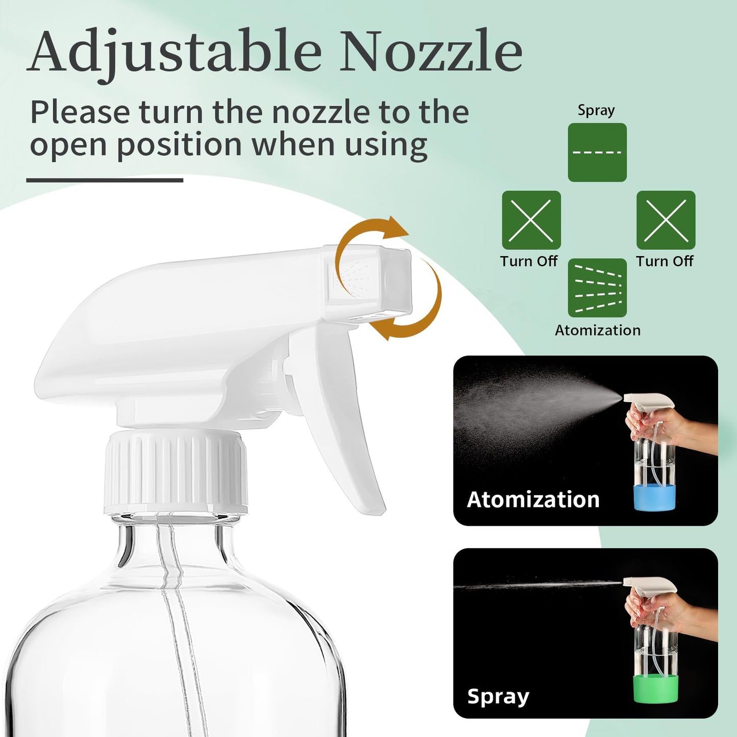 GIVAMEIHF 2 Pack Glass Spray Bottles with Silicone Sleeve,16oz Clear Glass Spray Bottles Refillable Empty Bottle with Adjustable Nozzle,Spray Bottle for Essential Oils,Cleaning Solutions,Pets,Hair