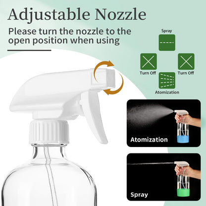 GIVAMEIHF 2 Pack Glass Spray Bottles with Silicone Sleeve,16oz Clear Glass Spray Bottles Refillable Empty Bottle with Adjustable Nozzle,Spray Bottle for Essential Oils,Cleaning Solutions,Pets,Hair