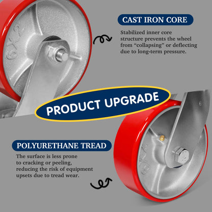 5000 lb Capacity Industrial Caster Wheels with Polyurethane & Cast Iron, Swivel Plate Casters for Platform Trucks, U-Boat Carts, Military Equipment (2 Brake &2 Swivel)