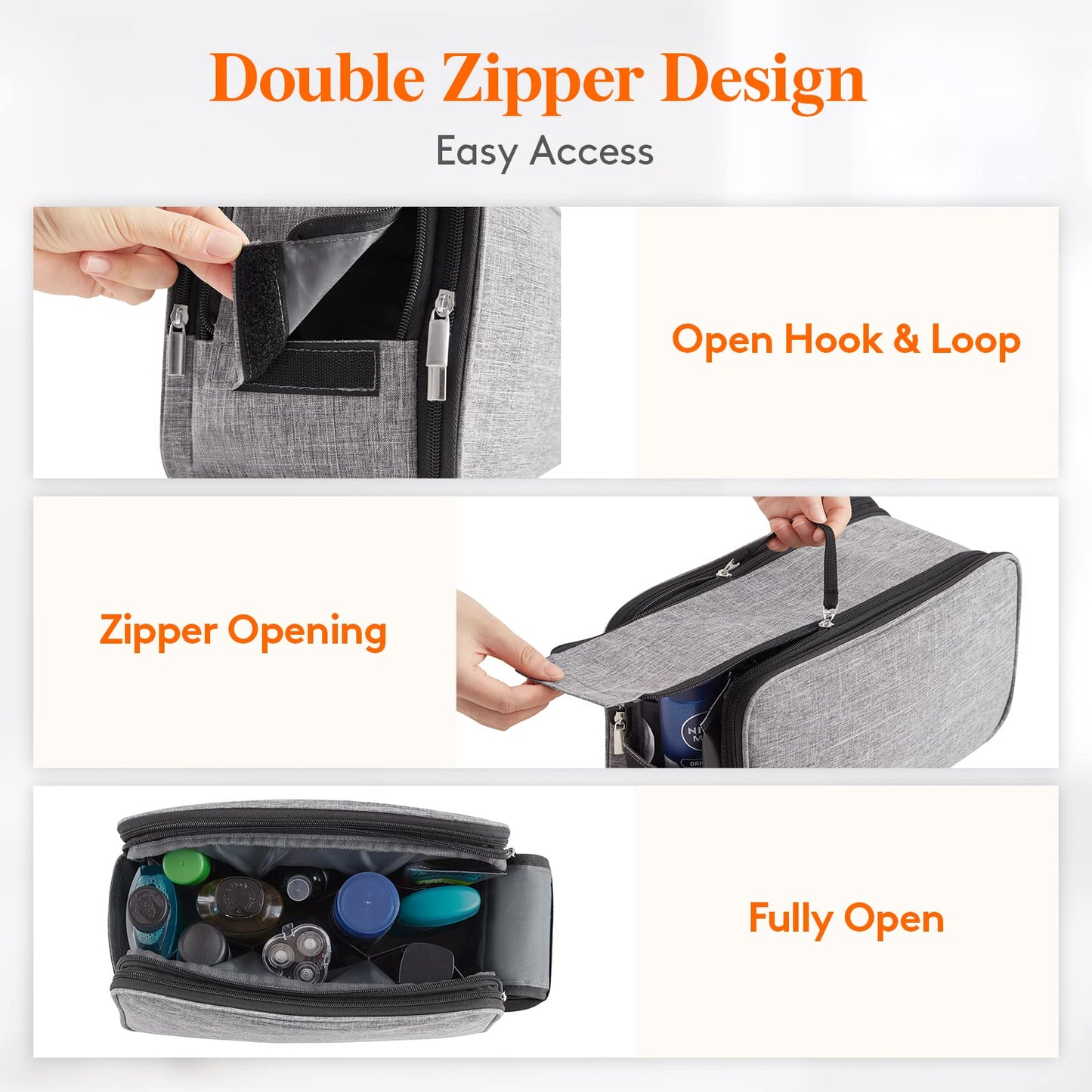 Lifewit Toiletry Bag for Men, Large Travel Shaving Dopp Kit with Double Zippers, Water-Resistant Bathroom & Travel Organizer for Full Size Toiletries and Shaving Accessories, Large, Grey