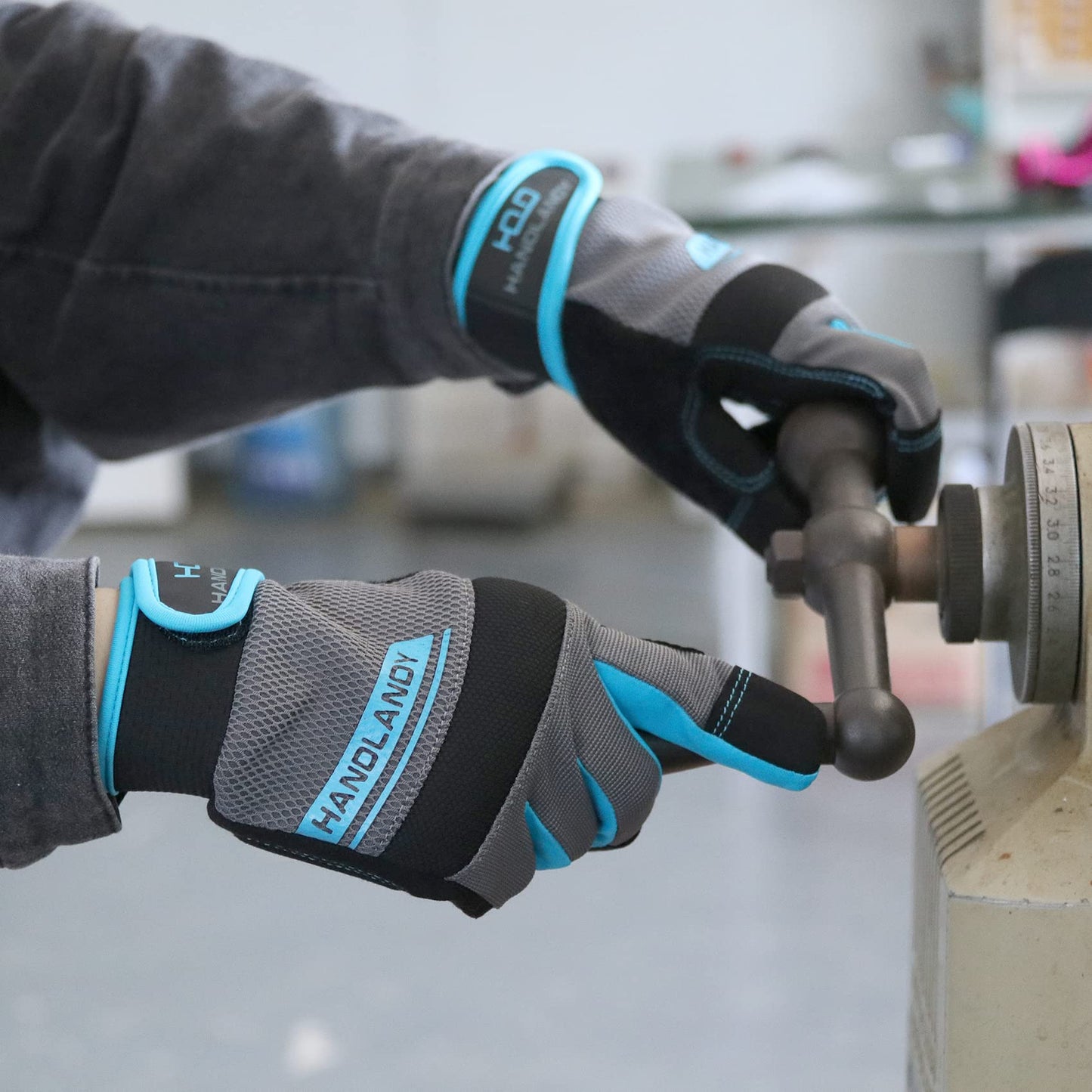 HANDLANDY Utility Work Gloves Mens & Women, Safety Mechanic Working Gloves Touch Screen, Flexible Breathable Yard Gloves (Medium, Blue-Men Size)