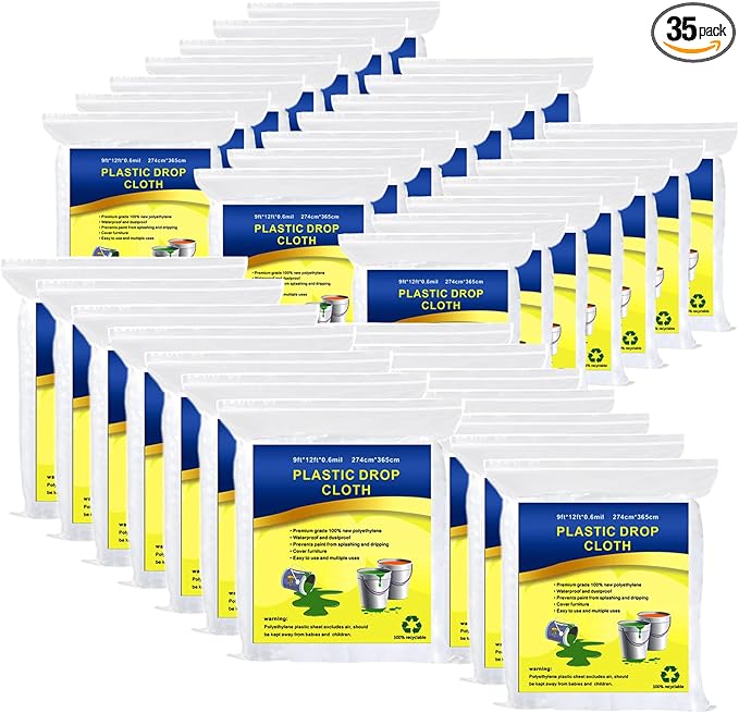 35 Pieces Plastic Drop Cloth, Dust-Proof and Rustproof, 35 Pieces 9x12 Feet Tarp
