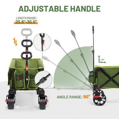Timber Ridge 47" L Collapsible Wagon with Tailgate & Brake, 300 lbs Heavy Duty Beach Wagon with All-Terrain Big Wheels, 250L Foldable Utility Cart for Sand Camping Sports Shopping, Green