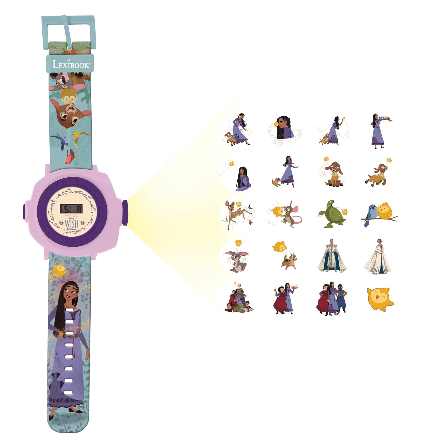 LEXIBOOK, Disney Wish - Adjustable Projection Watch Digital Screen - 20 Images of The Movie Wish - for Children - DMW050WI
