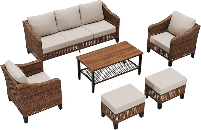6-Piece Patio Conversation Sets, Outdoor Sectional Sofa