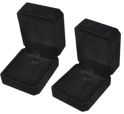 2Pcs Classic Velvet Necklace Box for Jewelry Gift, Black Pendant Display Case for Wedding Engagement Anniversary