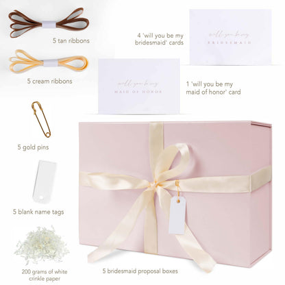 iPassion Gift Box Set - Bridesmaids Gifts for Wedding (5 Pack - Blush Pink), All Occasions, Bridesmaid Proposal, Magnetic Boxes With Lids, Big Set For Bridal, 13.5 x 9 x 4.5 inches, Pink GiftBox