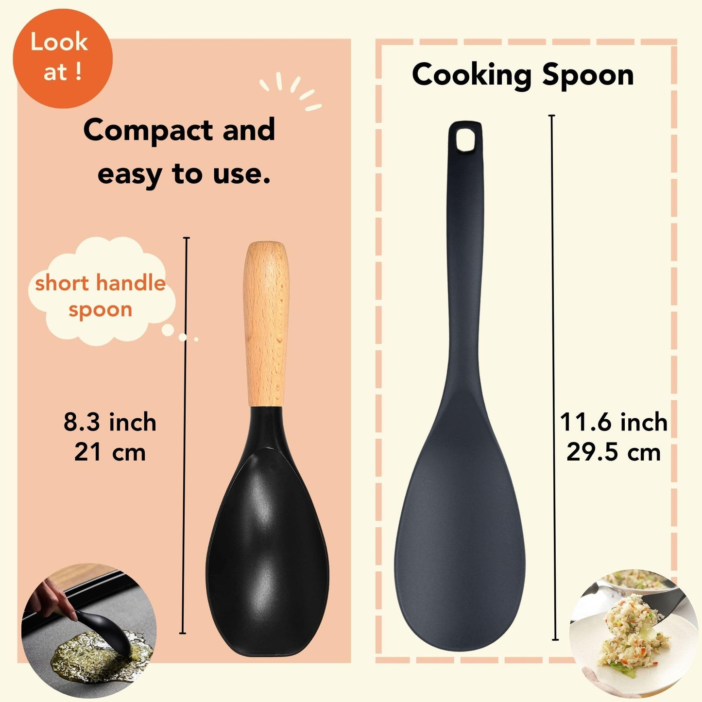 Seki Japan Stylish Kitchen Tool, Flexible Non Stick Heat Resistant Nylon Cooking Spoon, Wooden Handle Basting Spoon for Soup, Salad, Stirring, Mixing
