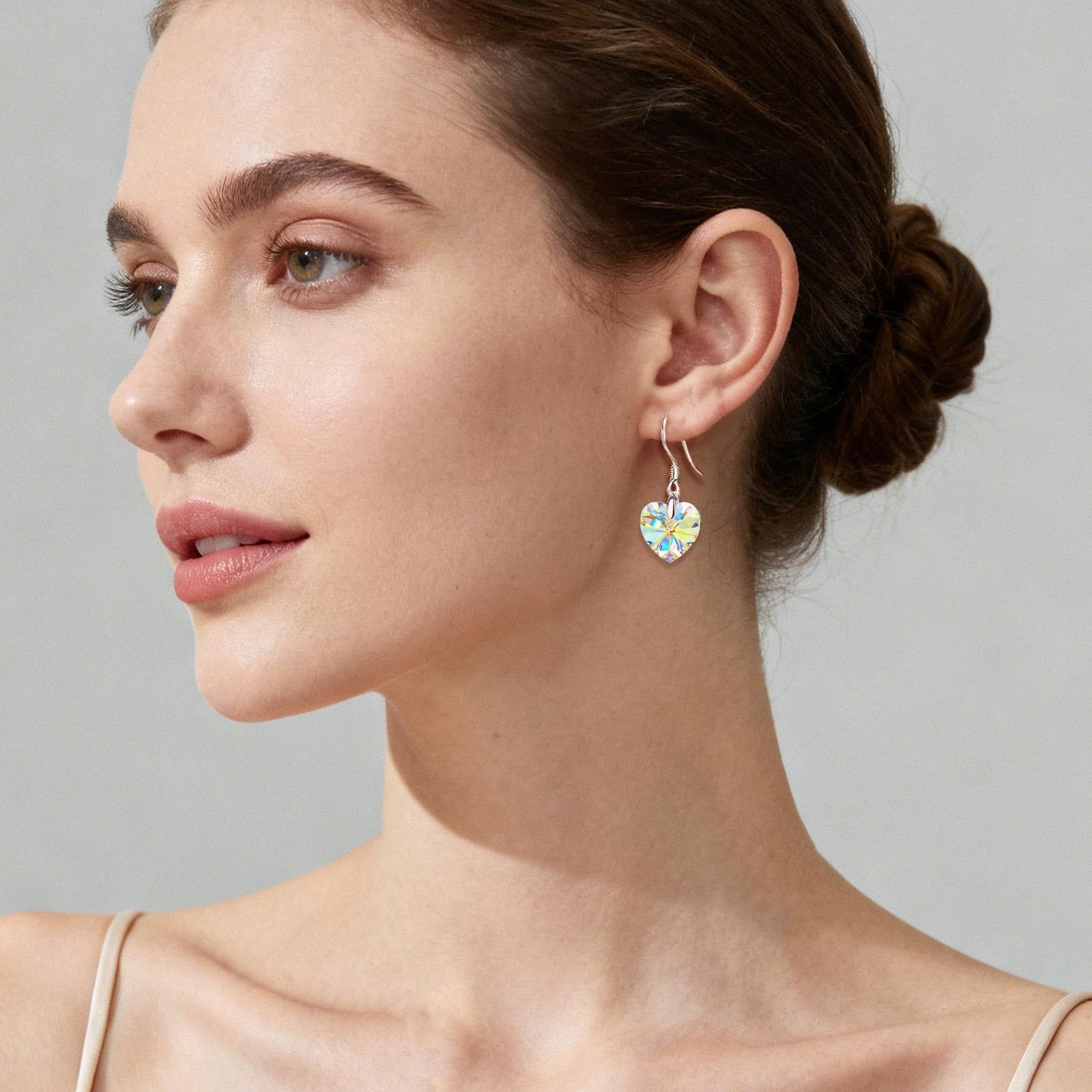 Austrian Crystal Heart Drop Dangle Earrings for Women 925 Sterling Silver Hook Hypoallergenic Earring (Aurora Borealis)