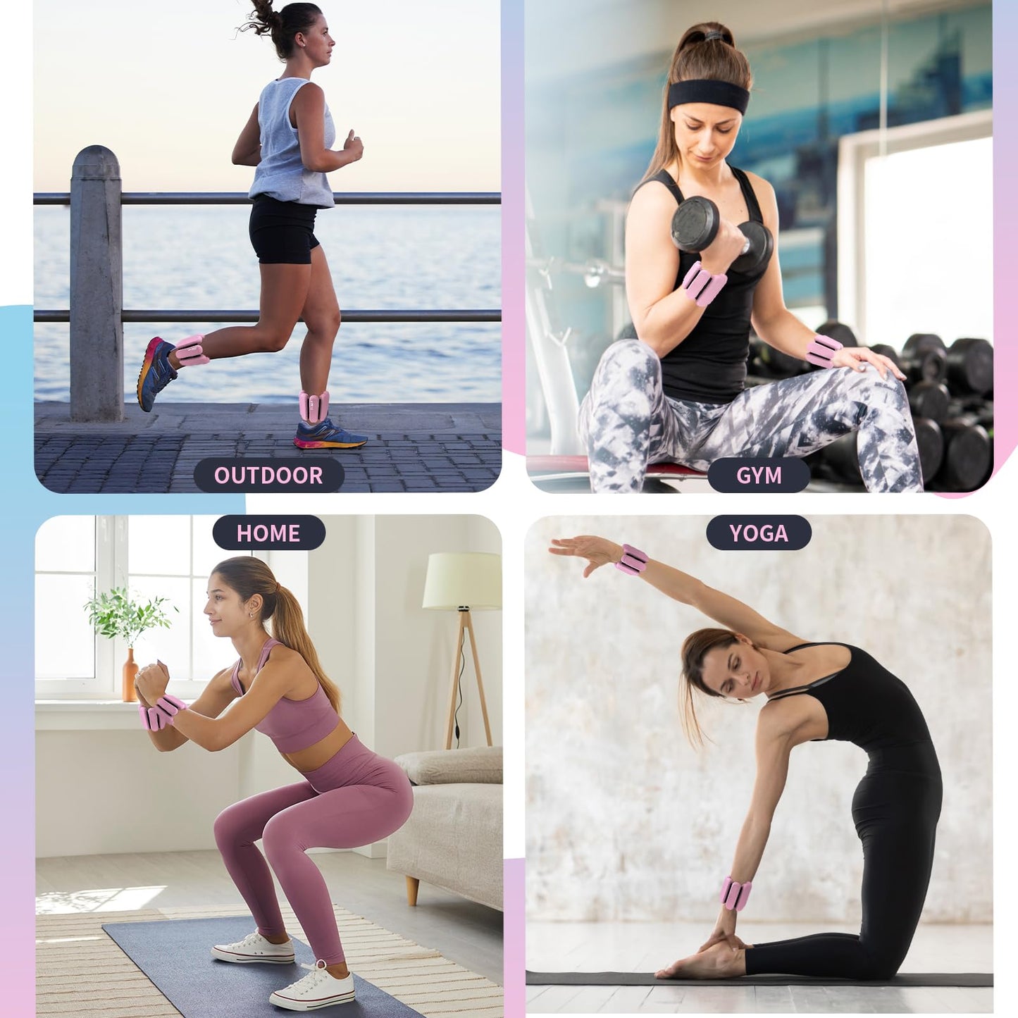 TIMOOU Ankle Weights for Women Men, Adjustable Wrist Weighted Bracelet for Home Gym Workout, Walking, Running, Travel, Pilate, Yoga, Exercise,Barre,Strength Training. Set of 2 (1Lb Each) (Pale Pink)