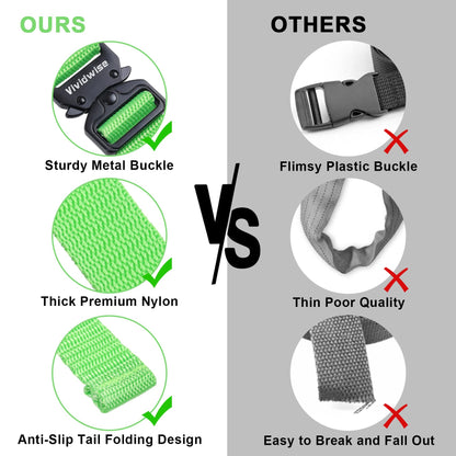 Vividwise Utility Straps with Metal Quick Release Buckle, Adjustable Nylon Belt Backpack Accessories Sleeping Bag Strap for Hiking, Travel, Outdoor Sports (Green-Metal Buckle, 1" W-48 L)