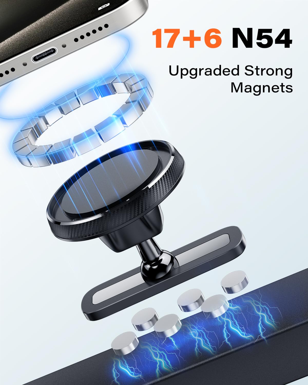APPS2Car Magnetic Phone Holder for Gym, Alloy Base & Ball Joint, Attach to Metal Surfaces, Dual Magnet Phone Mount for MagSafe iPhone 12-17 Series