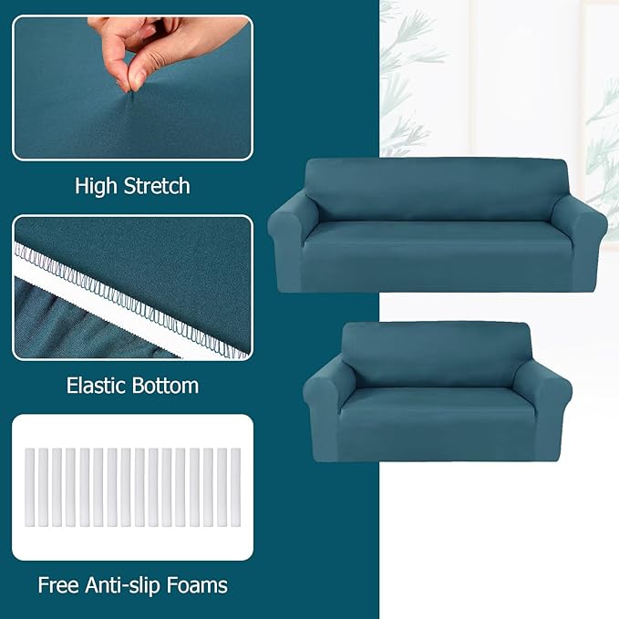 Peryiter 2 Pcs Sofa Covers Couch and Loveseat Covers Set Stretch Sofa Slipcover