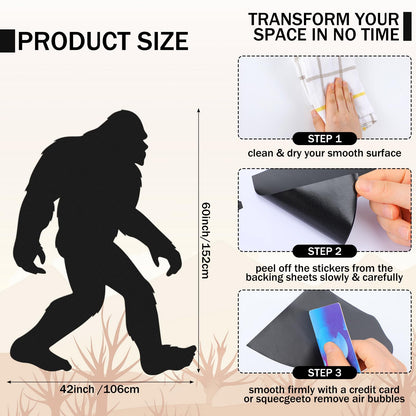 Affrolling Bigfoot Wall Decal Large 60 x 42 Inch Sasquatch Big Foot Silhouette Peel and Stick Wall Decals for Office Home Decor Gifts for Sasquatch Bigfoot Lovers(Black)